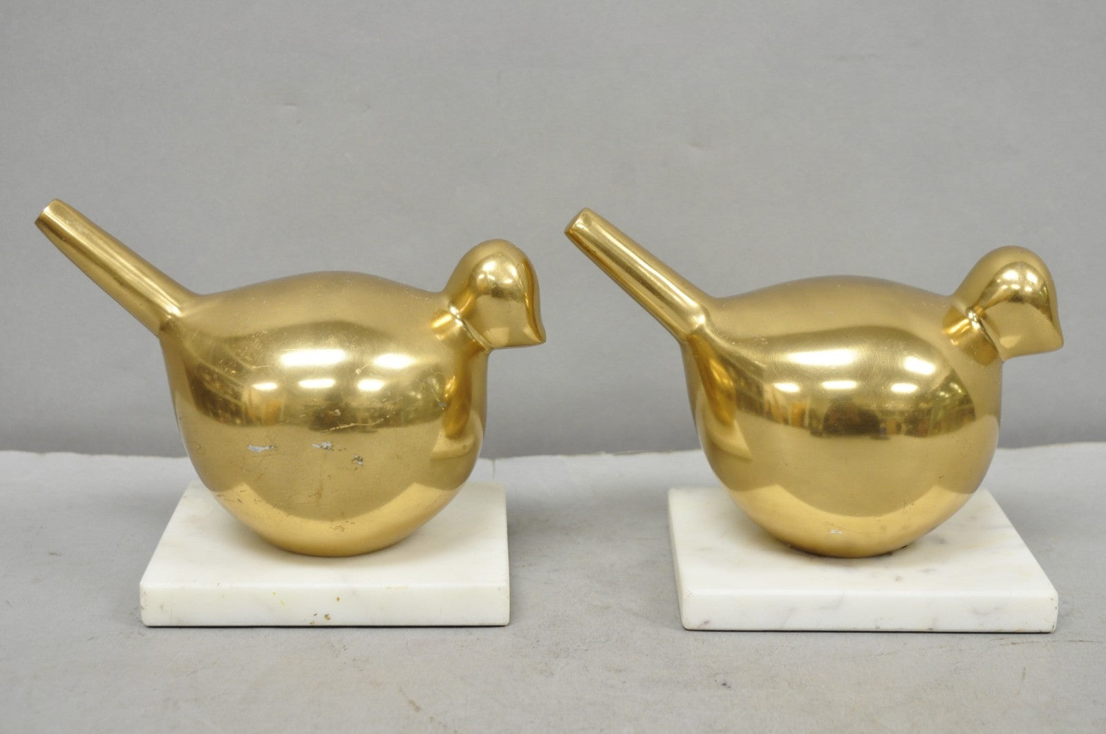 Modern Gold Marble Pheasant Quail Bird Dove Brass Modernist Sculpture - a Pair