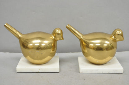 Modern Gold Marble Pheasant Quail Bird Dove Brass Modernist Sculpture - a Pair