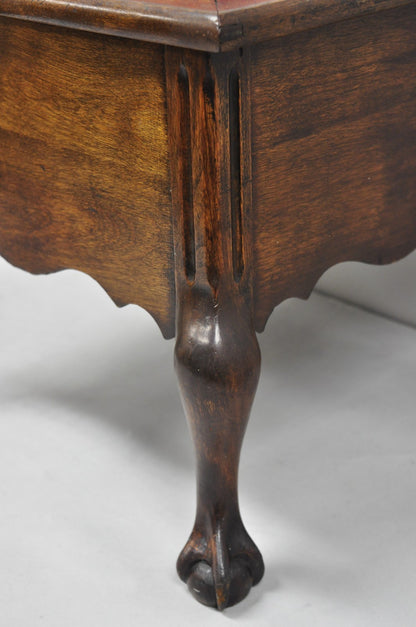 Antique Flip Top Georgian Chippendale Style Mahogany Shoe Shine Box Footstool