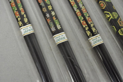 Vintage Japanese Oriental Chopsticks w/ 2 Custom Silk Gold Sleeves - 6 Pc Set