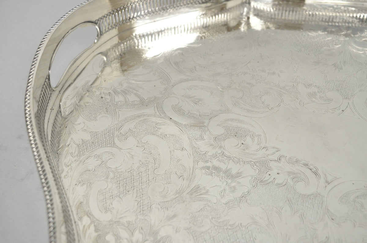 Vintage William Adams Sheffield England Edwardian Silver Plated Scalloped Tray