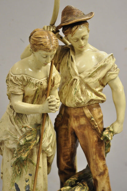 Vintage French Figural "Farmer Husband and Wife Praying over Crops" Table Lamp