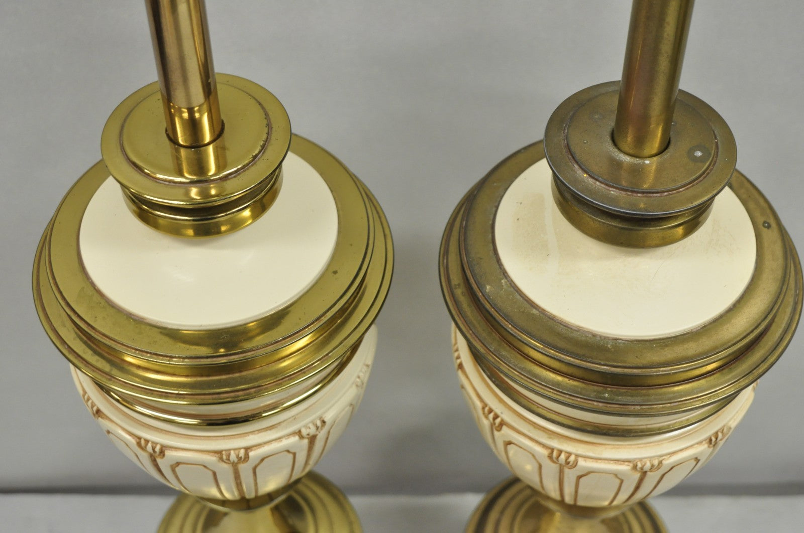 Vintage Stiffel Empire Neoclassical Style Urn Form Brass Table Lamps - a Pair