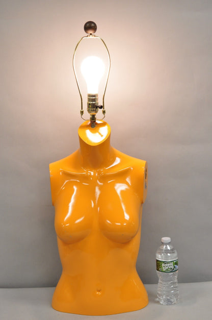 Vintage Modern Pop Art Orange Fiberglass Mannequin Female Nude Torso Table Lamp