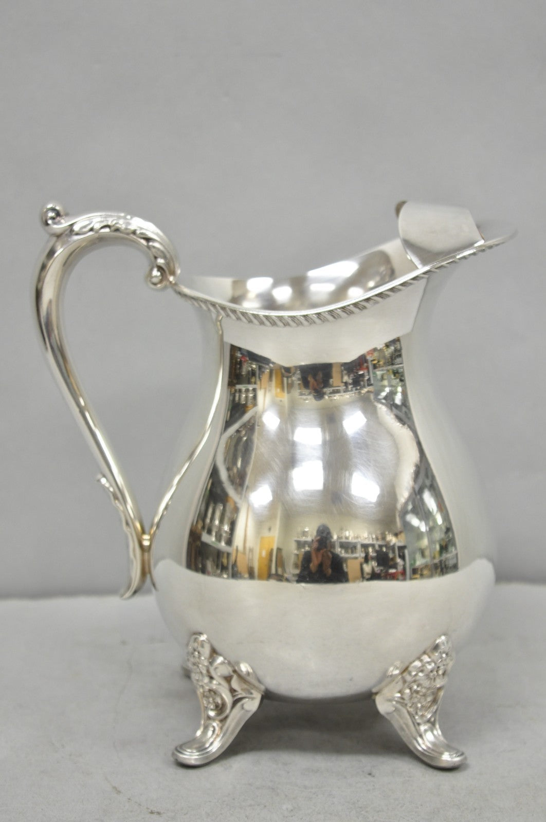 Vintage Bristol by Poole Silver Plated Bulbous Footed Ice Lip Water Pitcher