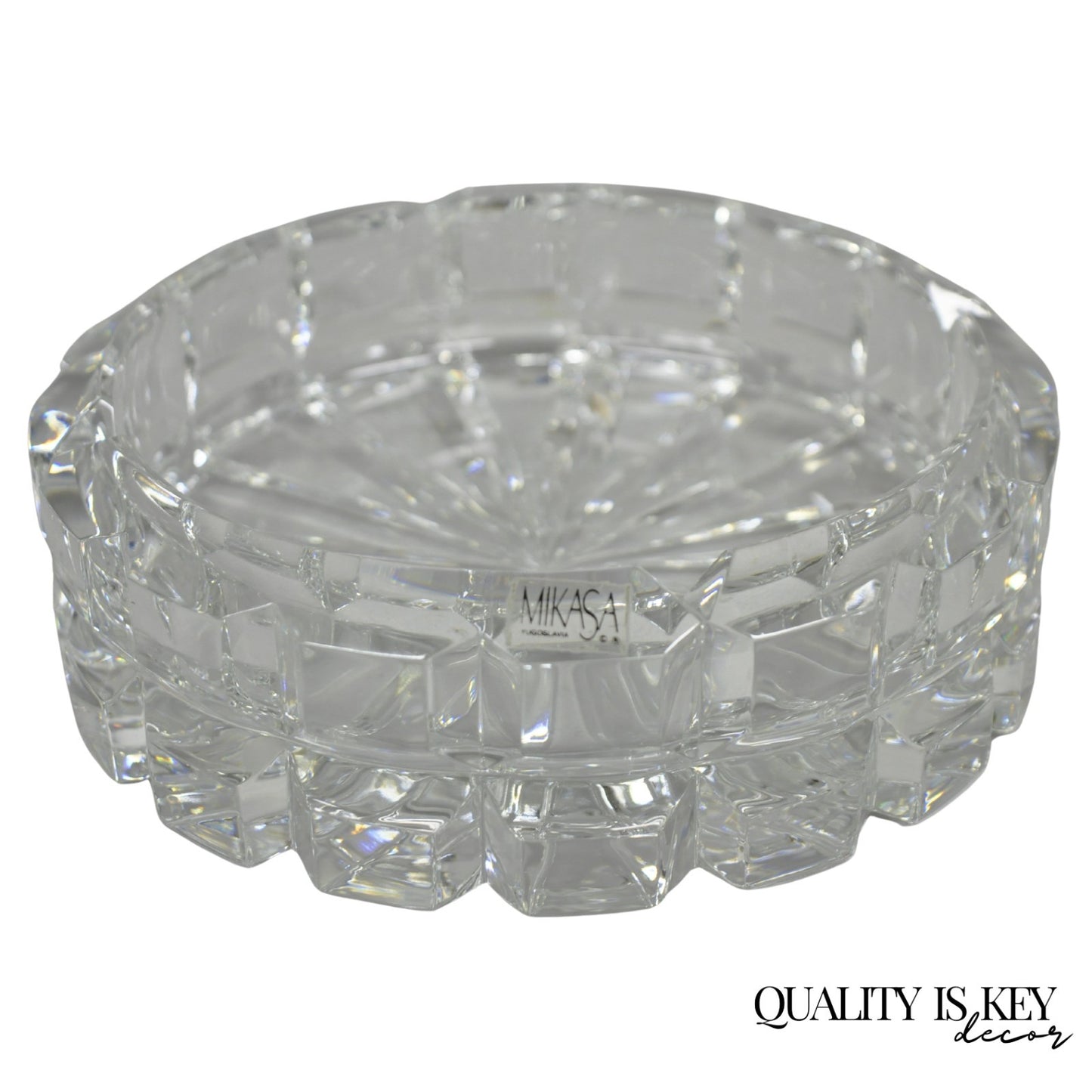 Vintage Highcrest by Mikasa Large 7" Leaded Crystal Glass Ashtray Cube Pattern