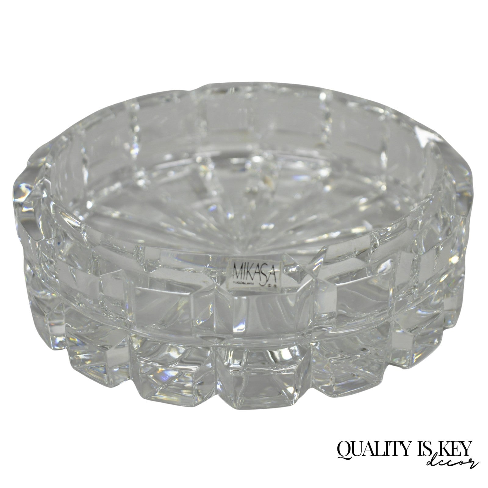 Vintage Highcrest by Mikasa Large 7" Leaded Crystal Glass Ashtray Cube Pattern