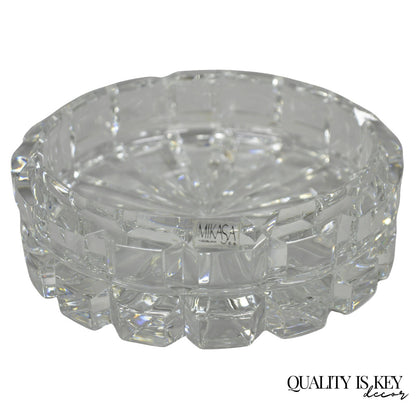 Vintage Highcrest by Mikasa Large 7" Leaded Crystal Glass Ashtray Cube Pattern