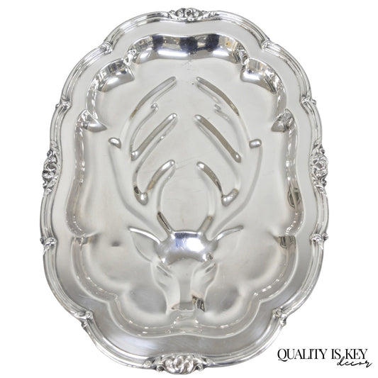 Vintage Silver Plated Scalloped Oval "Stag/Deer" Meat Serving Platter Tray