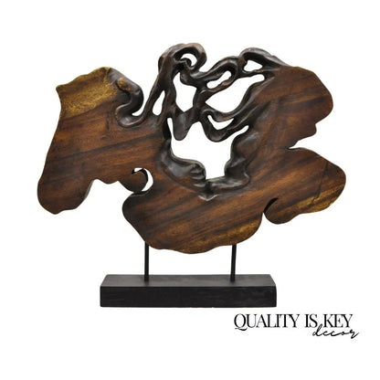 Modern Organic Abstract Carved Teak Wood Large Modernist Table Art Sculpture