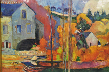 Helca Martele A La Main Hammered Enamel Painting Gauguin Moulin en Bretagne