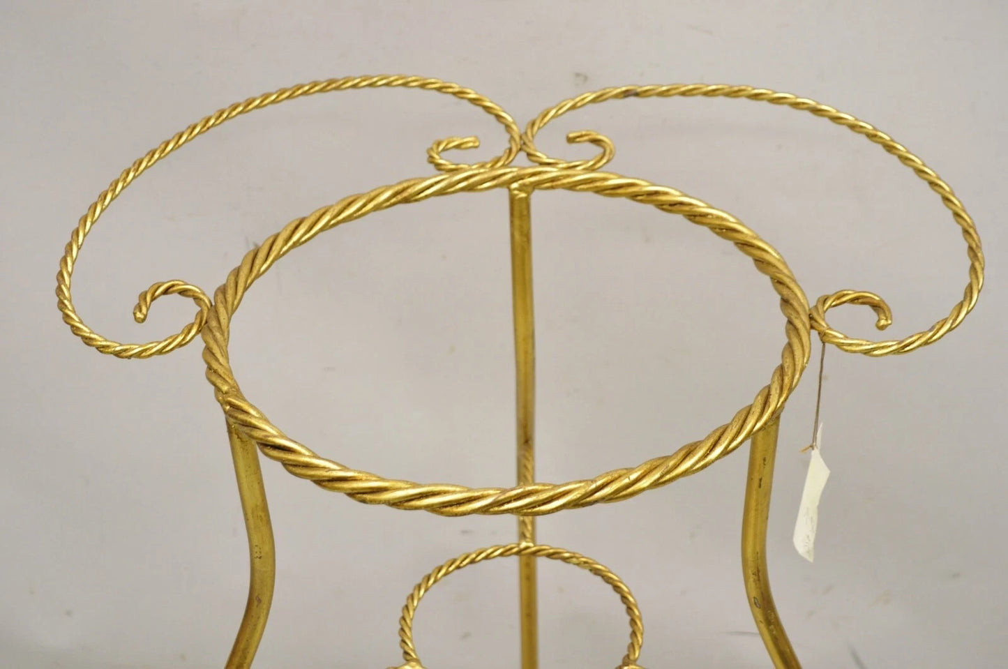 Italian Hollywood Regency Gold Iron Rope 3 Tier Bath Washstand Plant Stand Table