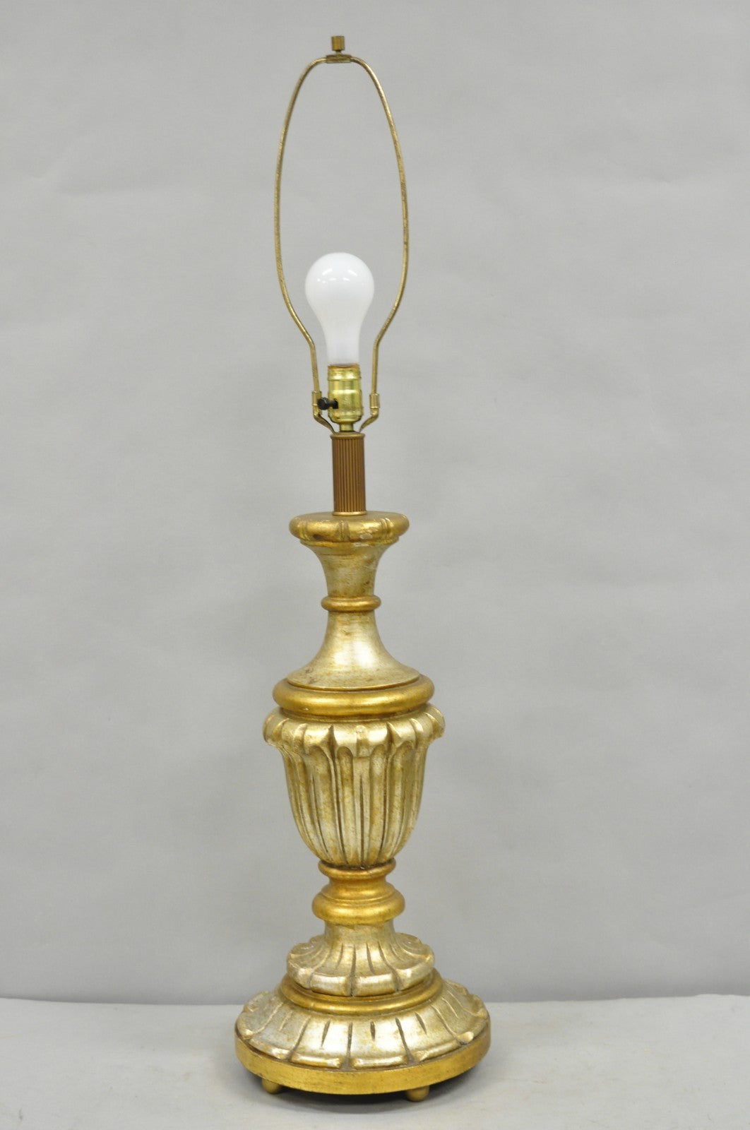 Vintage Italian Hollywood Regency Silver & Gold Gilt Carved Wood Table Lamp