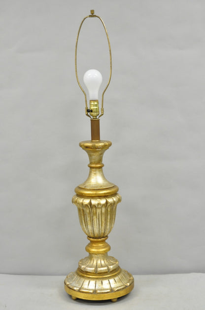 Vintage Italian Hollywood Regency Silver & Gold Gilt Carved Wood Table Lamp