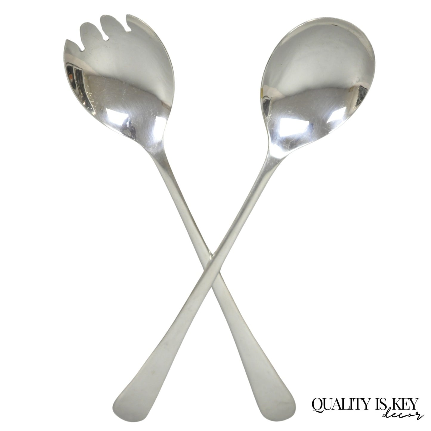 Vintage Sheffield England Modern Silver Plated Salad Serving Set Fork & Spoon