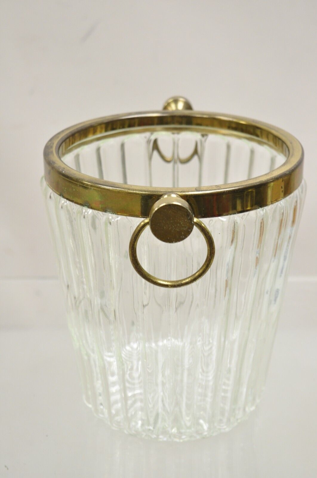 Vintage Hollywood Regency Brass & Glass Champagne Wine Chiller Ice Bucket