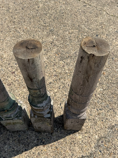 Antique French Farmhouse Turn Carved Wooden Baluster Spindle Table Legs Set of 4