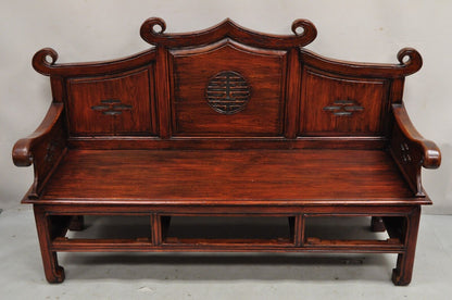Vintage Chinese Mahogany Carved Wood Pagoda Sofa Hall Wedding Bench