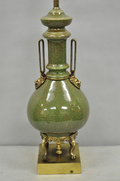 Vintage French Neoclassical Style Green Porcelain James Mont Style Table Lamp