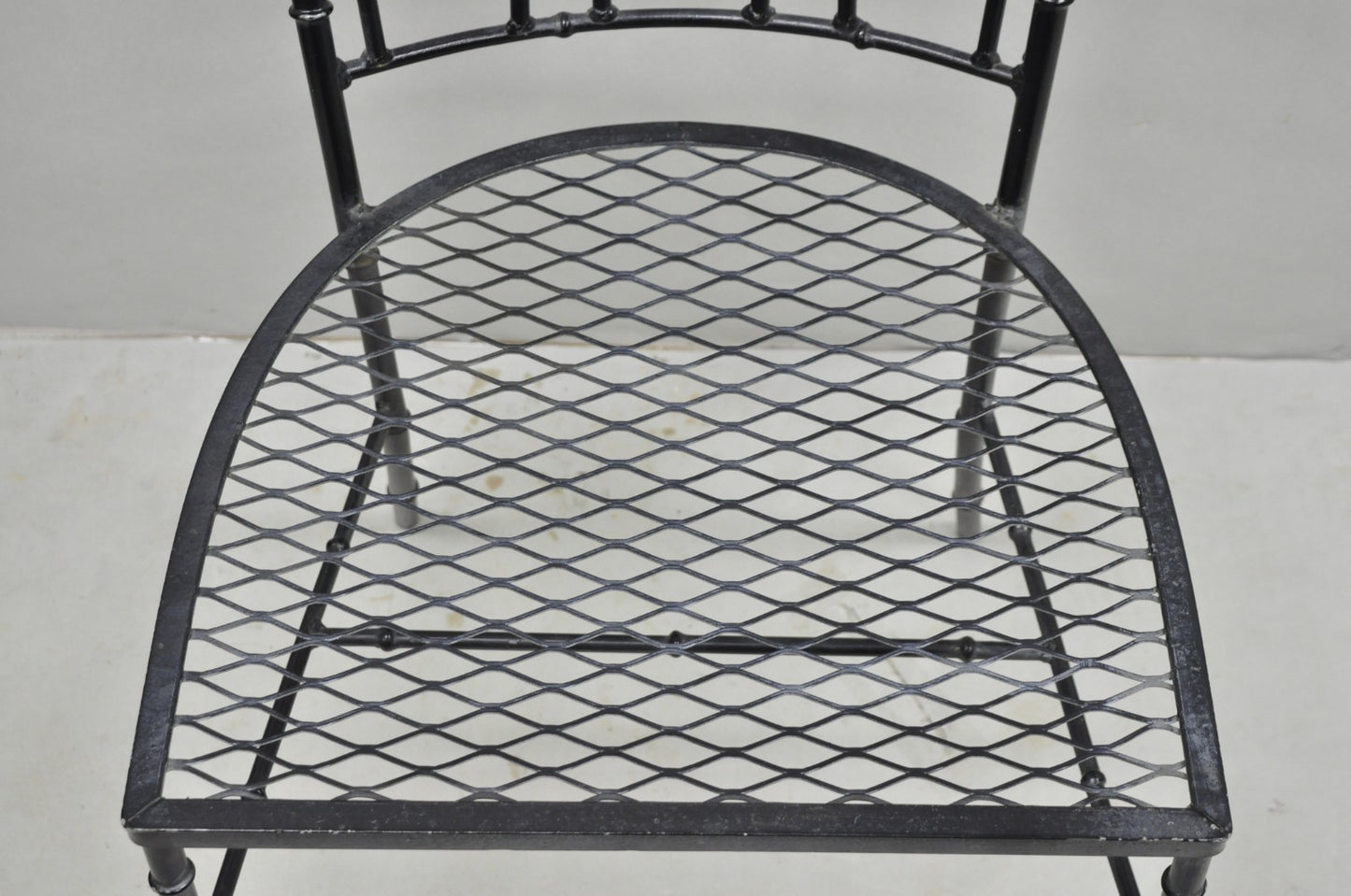 Vintage Salterini Hollywood Regency Wrought Iron Faux Bamboo Dining Chair, Set 8