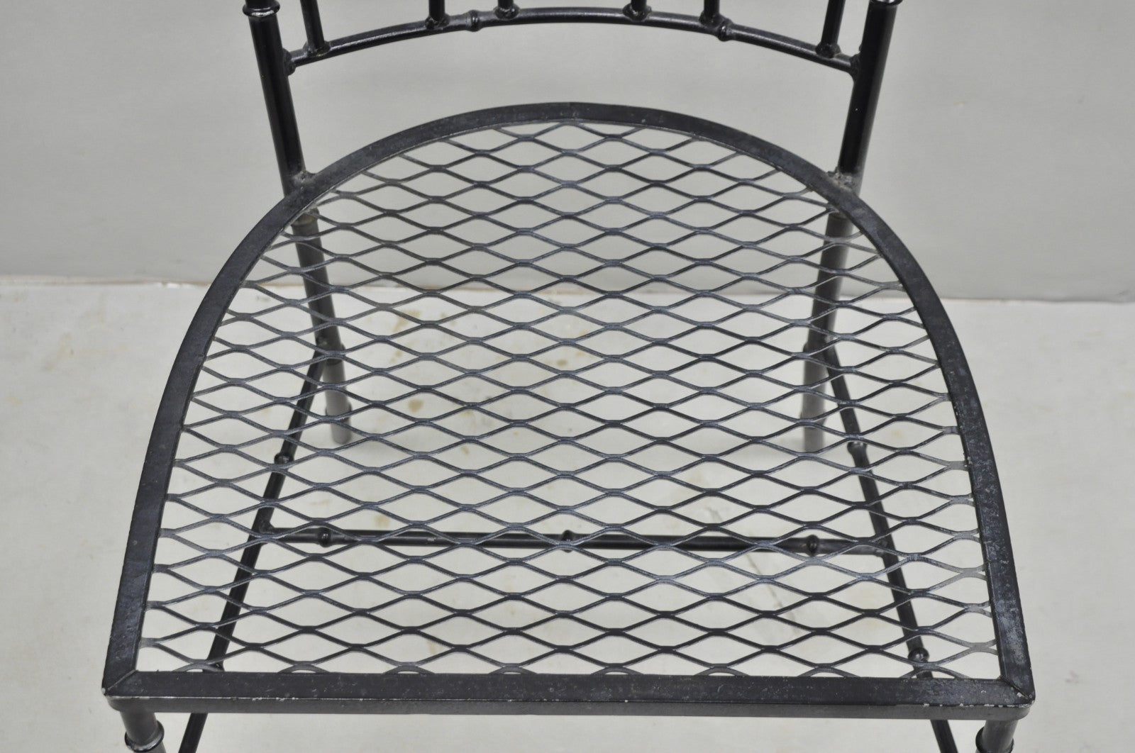 Vintage Salterini Hollywood Regency Wrought Iron Faux Bamboo Dining Chair, Set 8