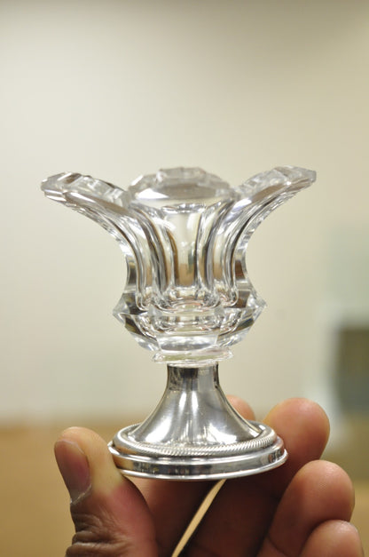 Antique English Victorian Crystal Glass & Silver Sweetmeat Candy Nut Dish, Set 6