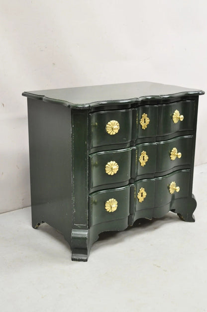 Vintage French Country Provincial Green Lacquer 3 Drawer Nightstand by Roundtree