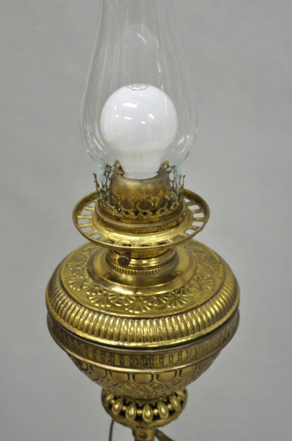 Antique Victorian Adjustable Height Brass Converted Oil Lamp Piano Floor Lamp