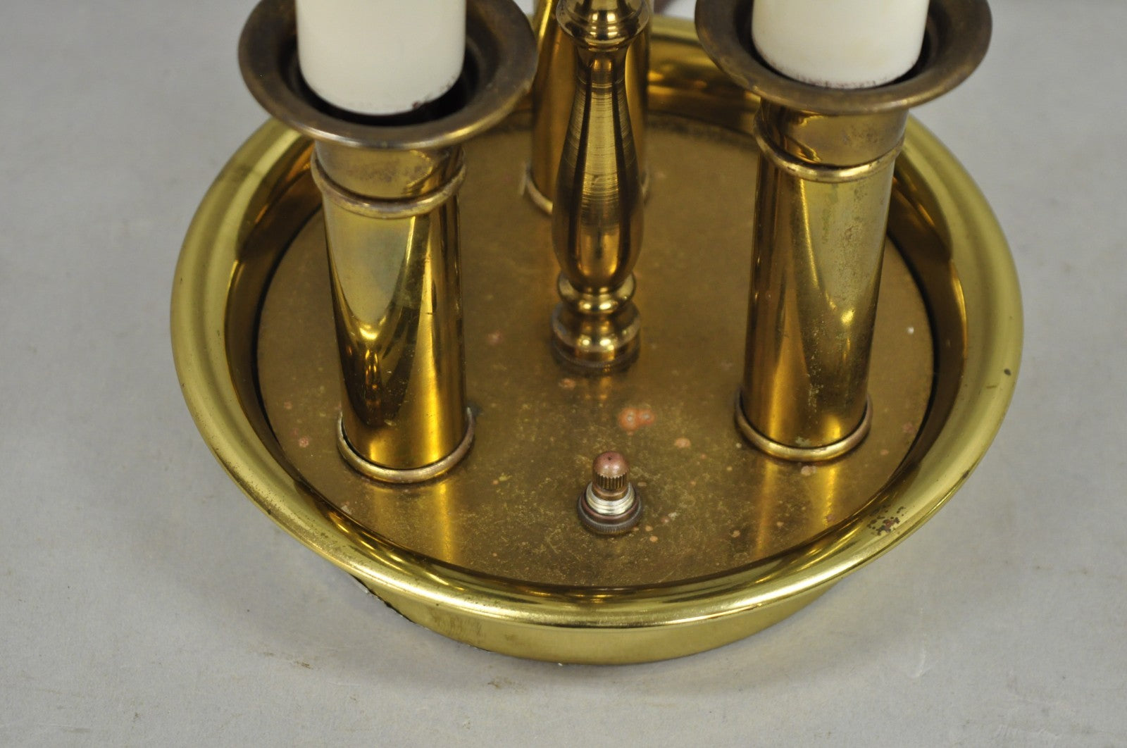 Vintage French Country Brass Tole Metal Shade Bouillotte Candlestick Table Lamp