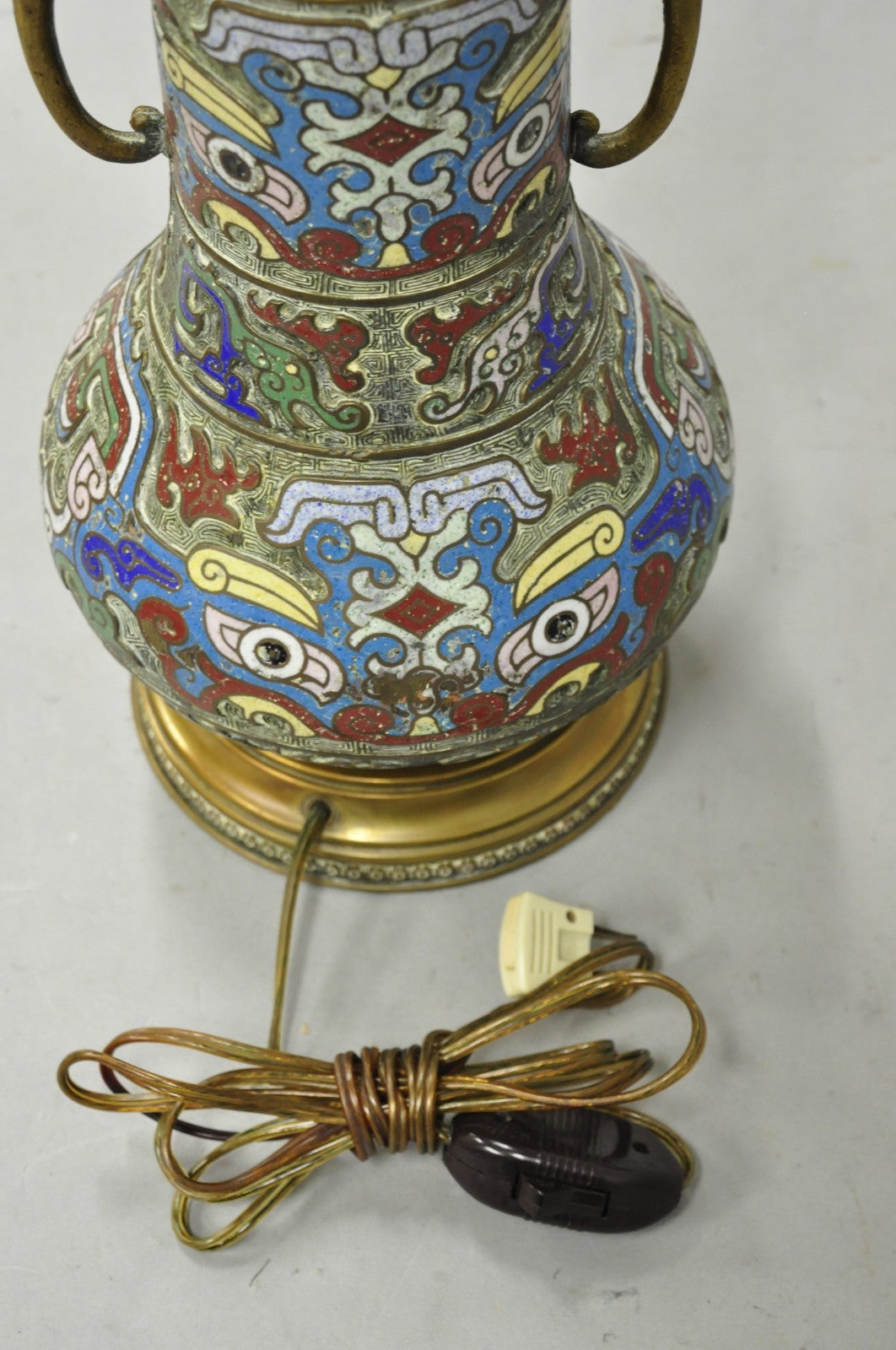 Vintage Chinese Porcelain Enamel Bronze Cloisonne Champleve Vase Table Lamp