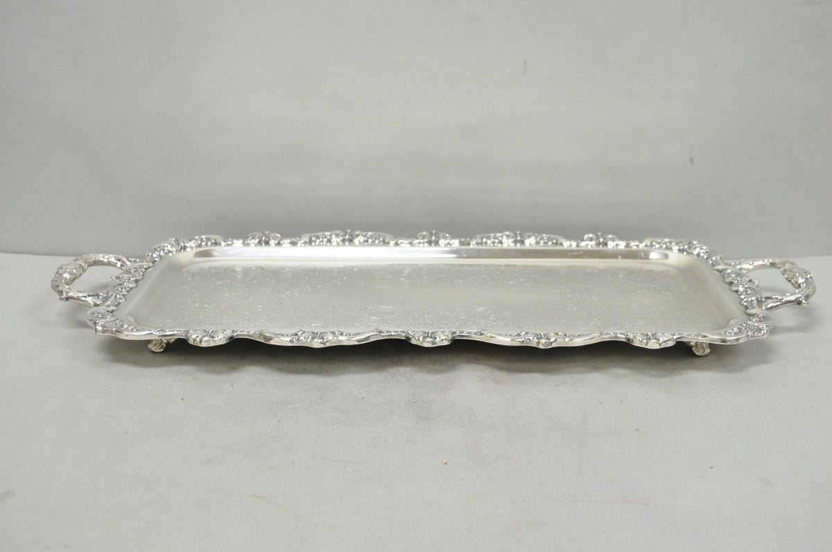 Vintage Old English Poole Silver Plated Footed Narrow Serving Platter Bar Tray