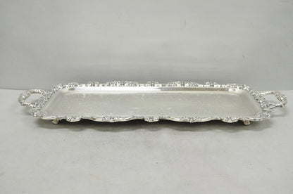 Vintage Old English Poole Silver Plated Footed Narrow Serving Platter Bar Tray