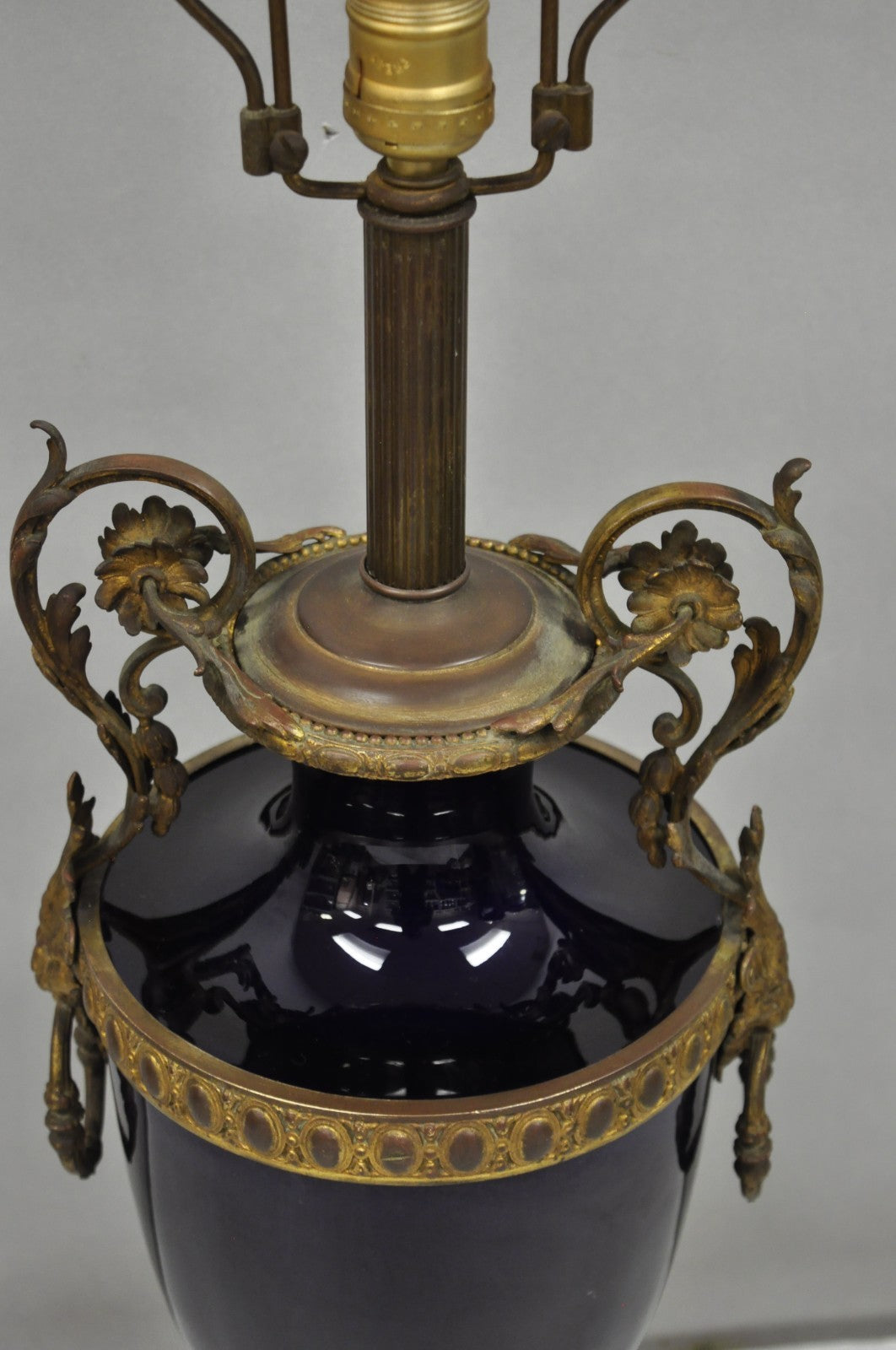 Antique French Empire Cobalt Blue Porcelain Figural Gilt Bronze Urn Table Lamp