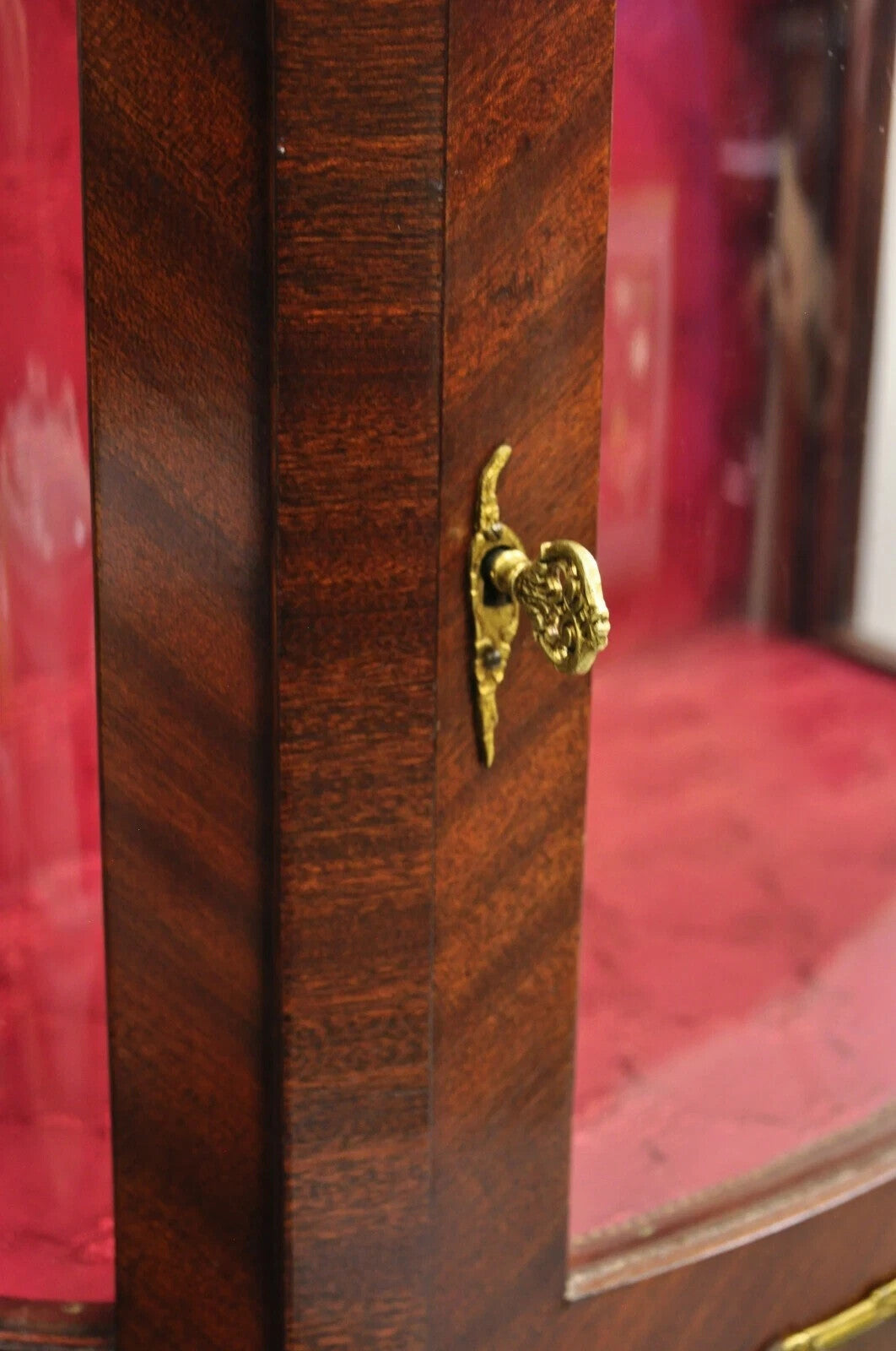 Vintage French Louis XV Style Small Bowed Glass Inlaid Curio Display Cabinet