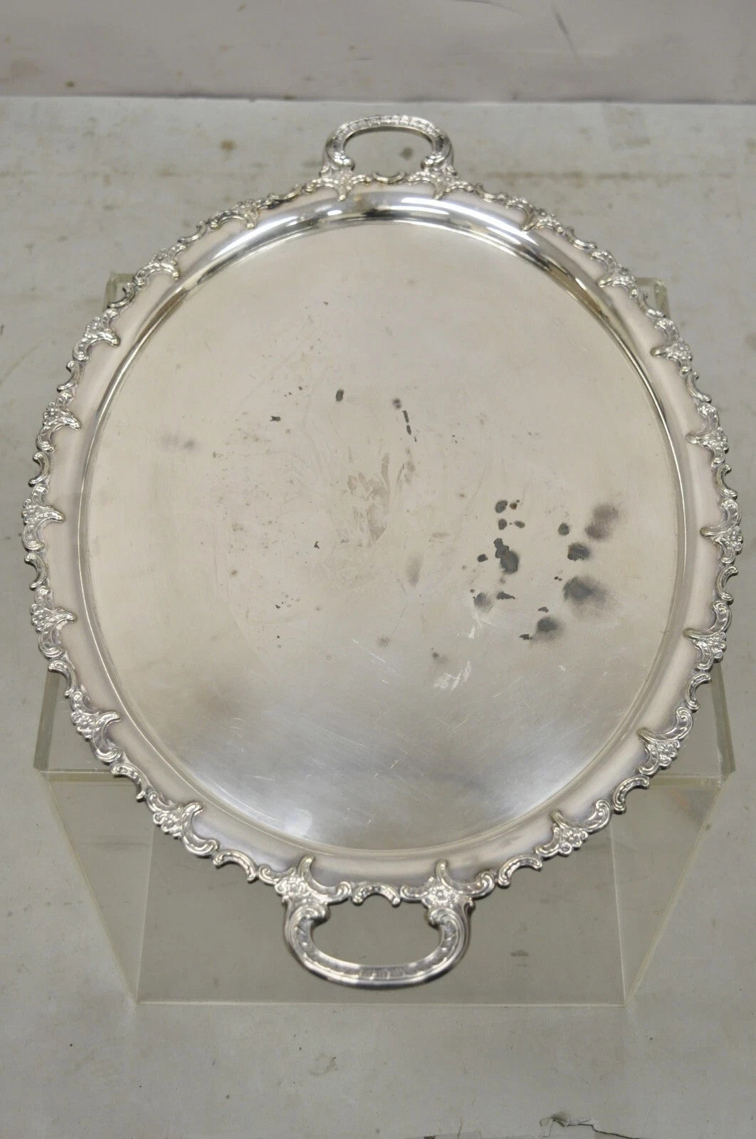Vintage Alpacca Victorian Silver Plated (2) Handle Oval Serving Platter Bar Tray