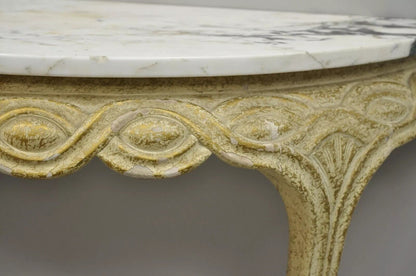 Italian Neoclassical Half Round Demilune Marble Top Ribbon Carved Console Table