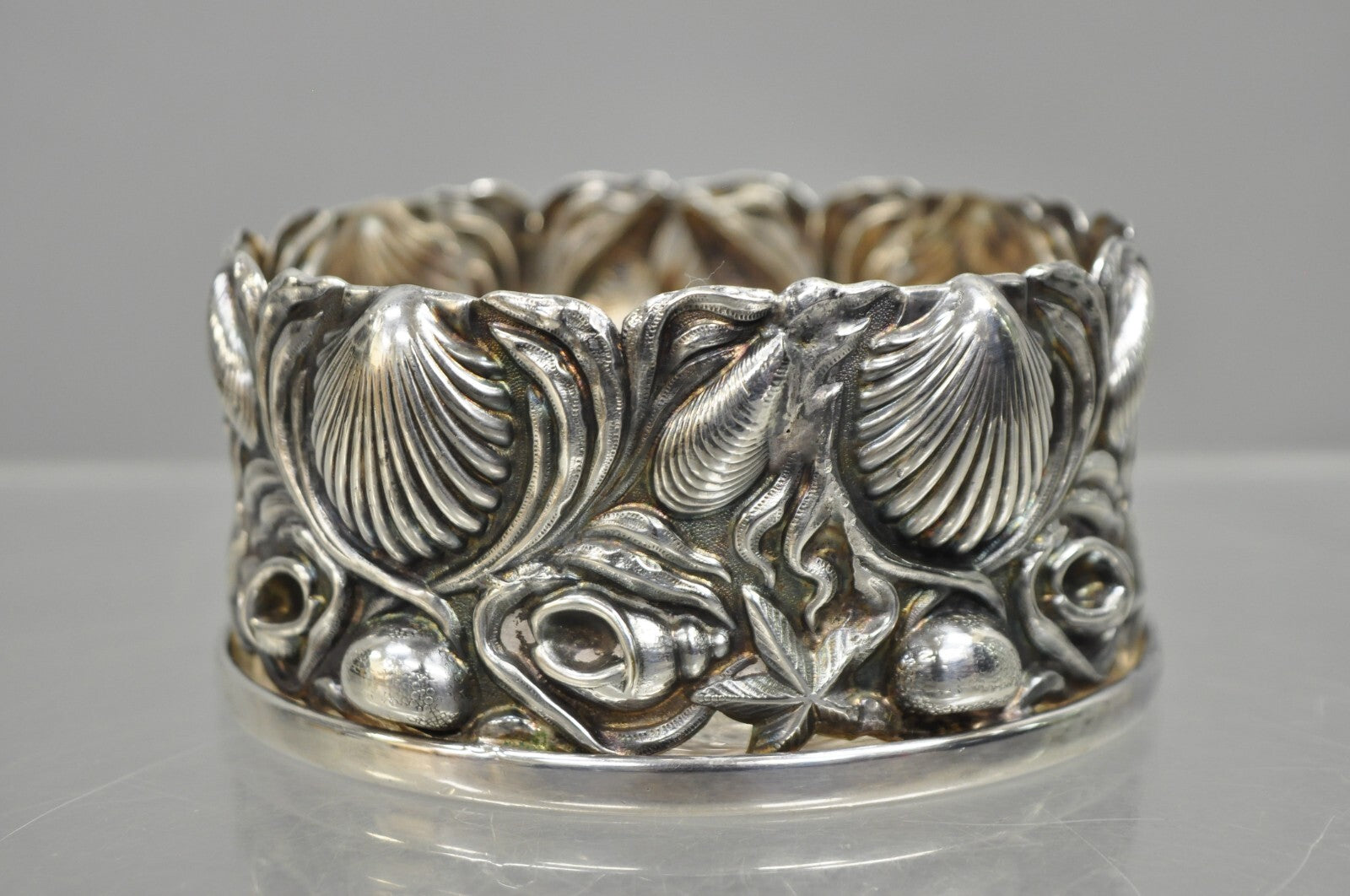 Vintage English Victorian Nautical Seashell Silver Plated Wine Bottle Coaster