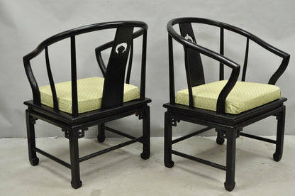 Vintage Oriental Ming Style Ebonized Horseshoe Lounge Chairs by Century (A) Pair