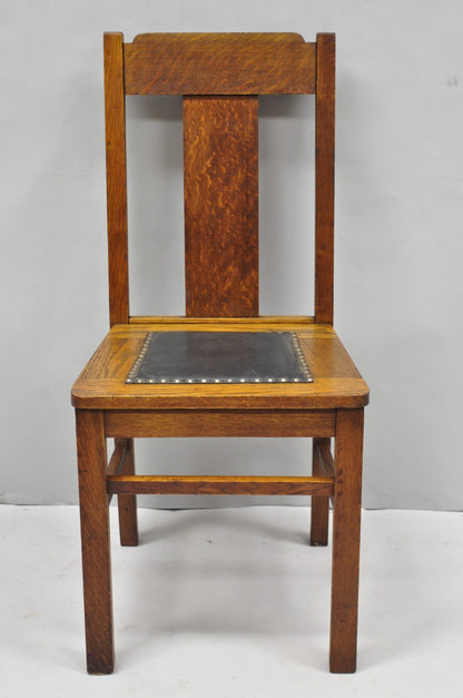 Antique Mission Oak Arts & Crafts T-Back Limbert Style Dining Chairs - Set of 4