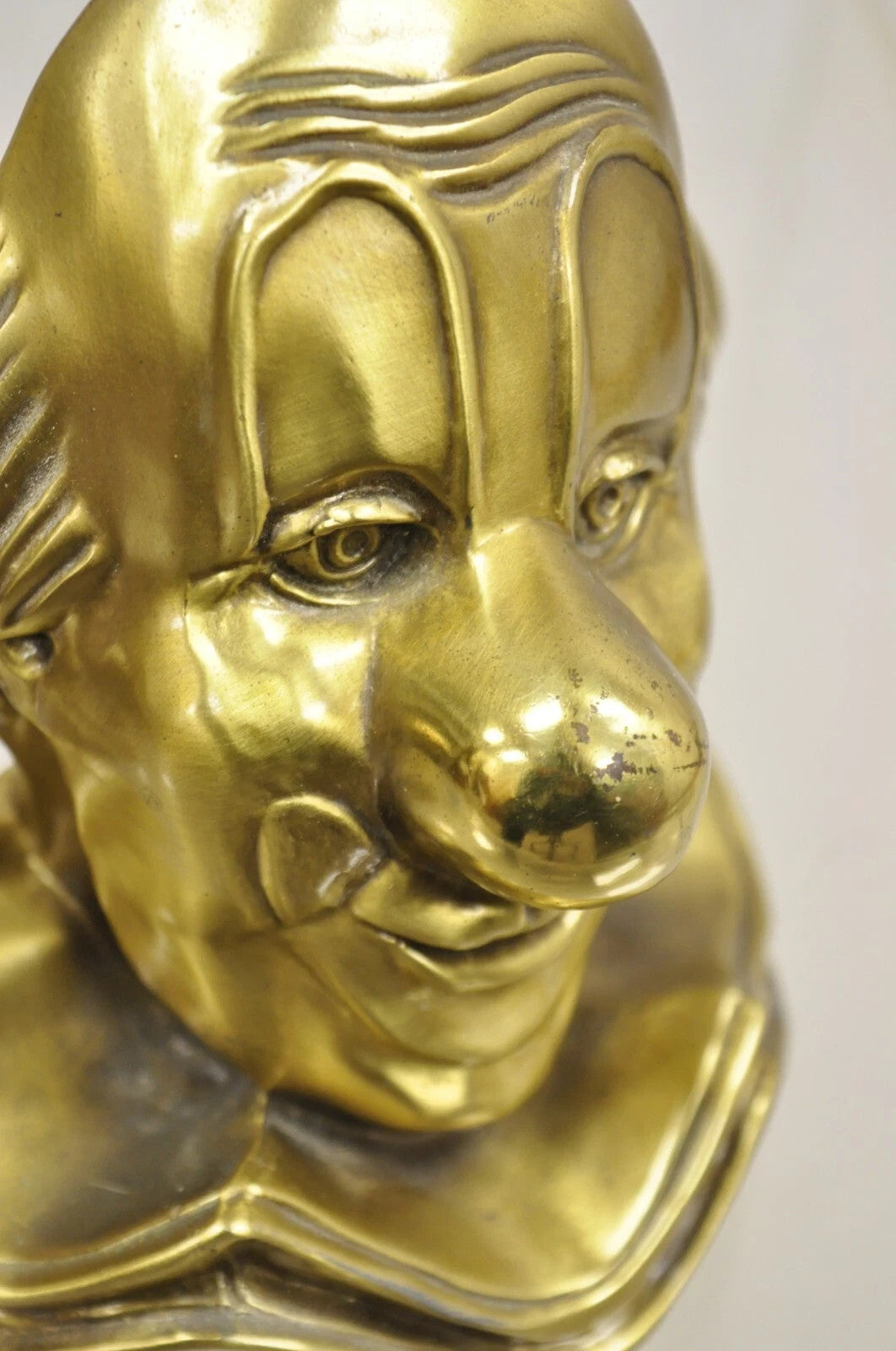 Vintage PM Craftsman Art Deco Brass Figural Clown Head Bookends - A Pair