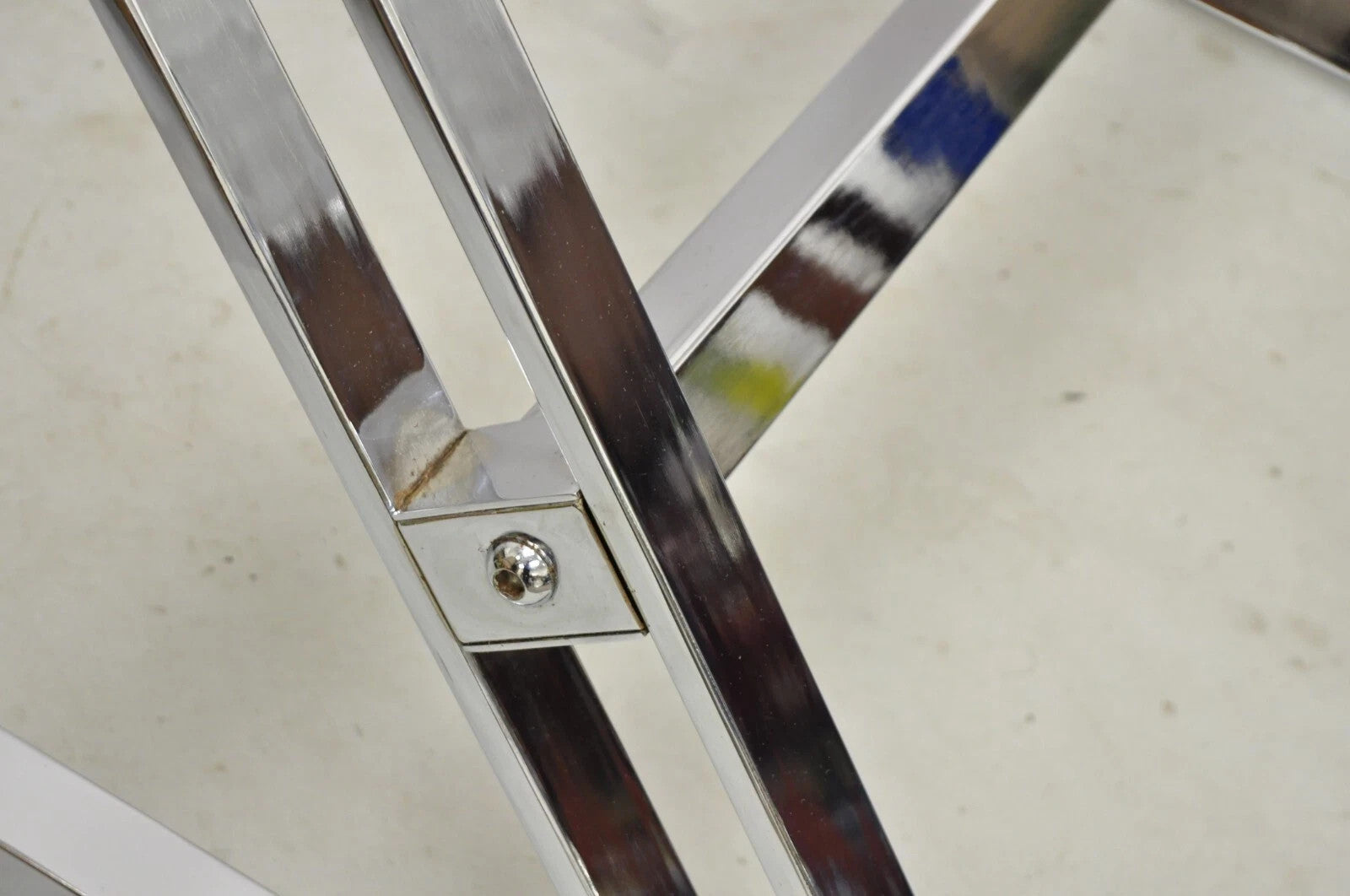 Vintage Mid Century Modern Chrome Frame Z Shaped Metal Desk Dining Table Base