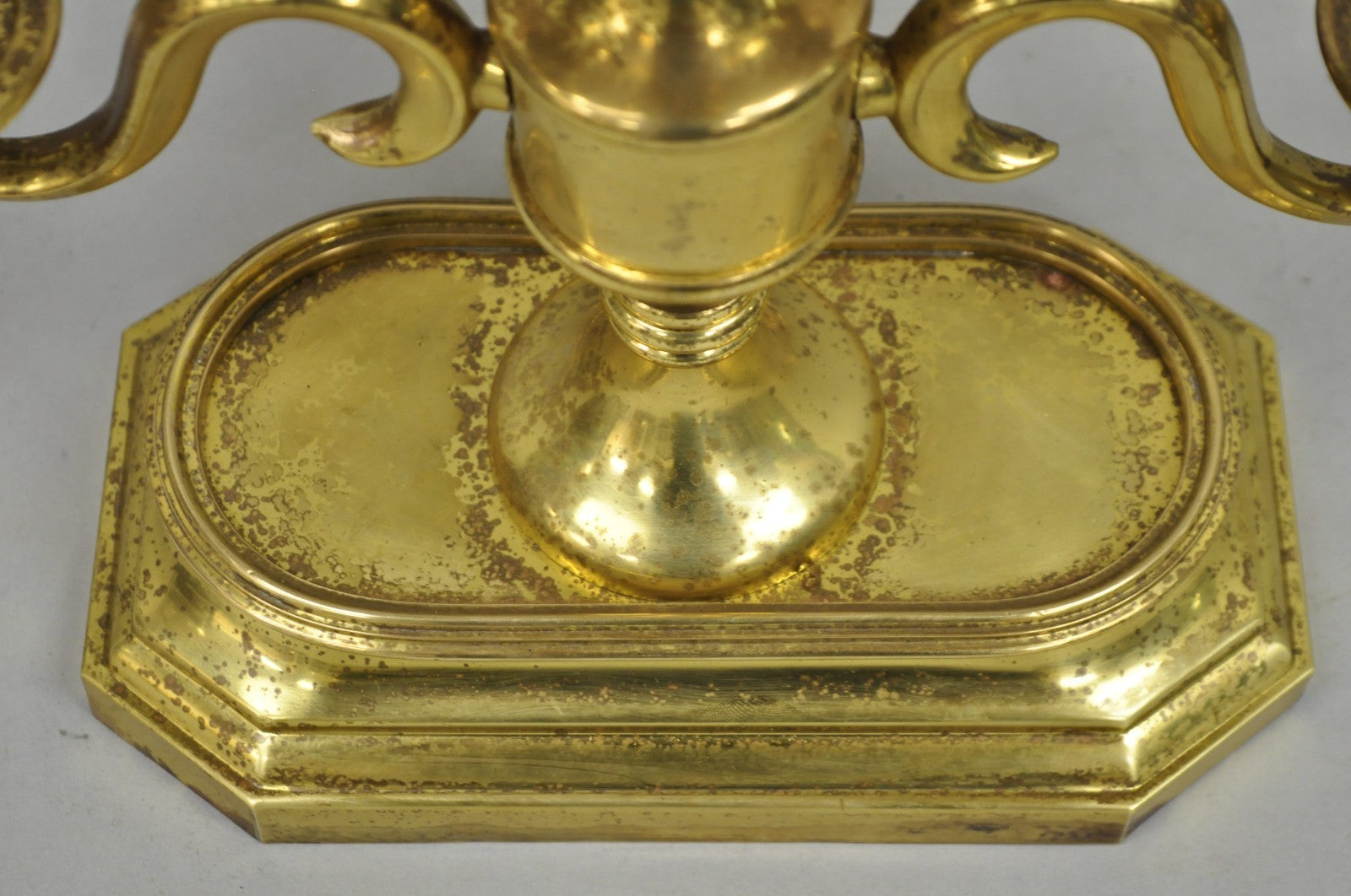 Vintage French Empire Style Brass Candlestick Bouillotte Desk Lamp w/ Tole Shade