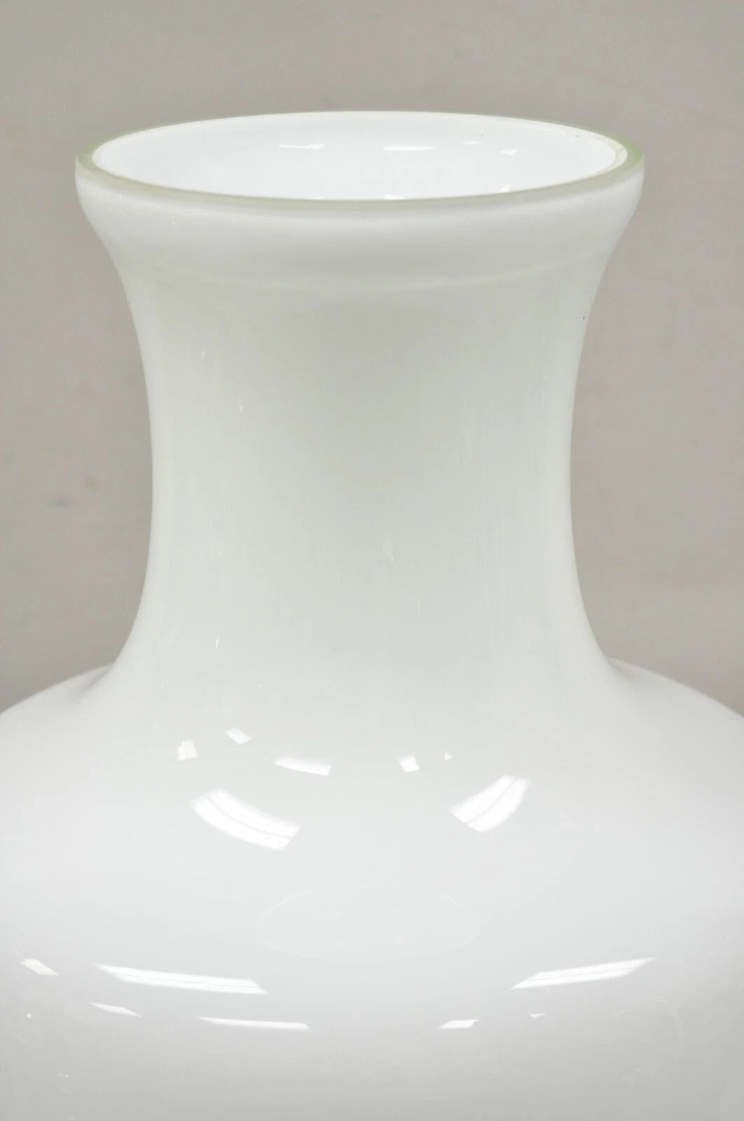 Modern Large White Cased Blown Glass 30" Urn Form Floor Flower Vase Vessel