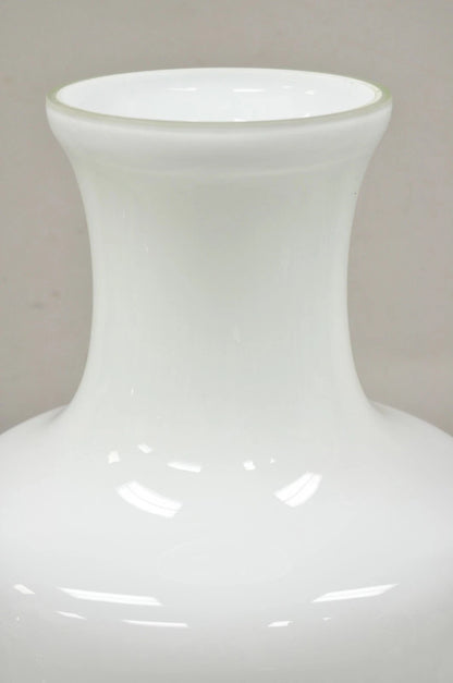 Modern Large White Cased Blown Glass 30" Urn Form Floor Flower Vase Vessel