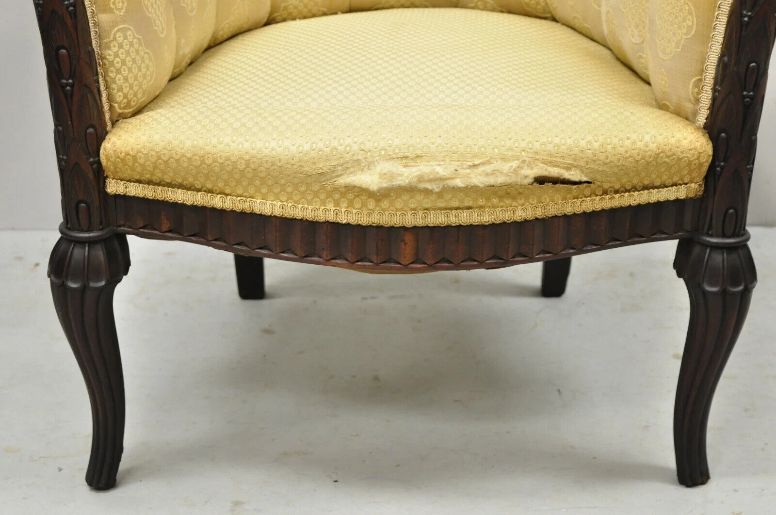 Antique French Art Deco Carved Walnut Wing Club Lounge Parlor Arm Chair