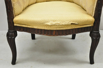 Antique French Art Deco Carved Walnut Wing Club Lounge Parlor Arm Chair