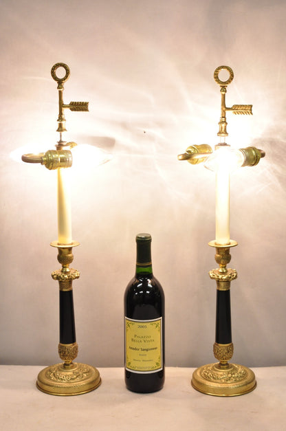 Vintage Warren Kessler French Empire Bronze Candlestick Small Table Lamps a Pair