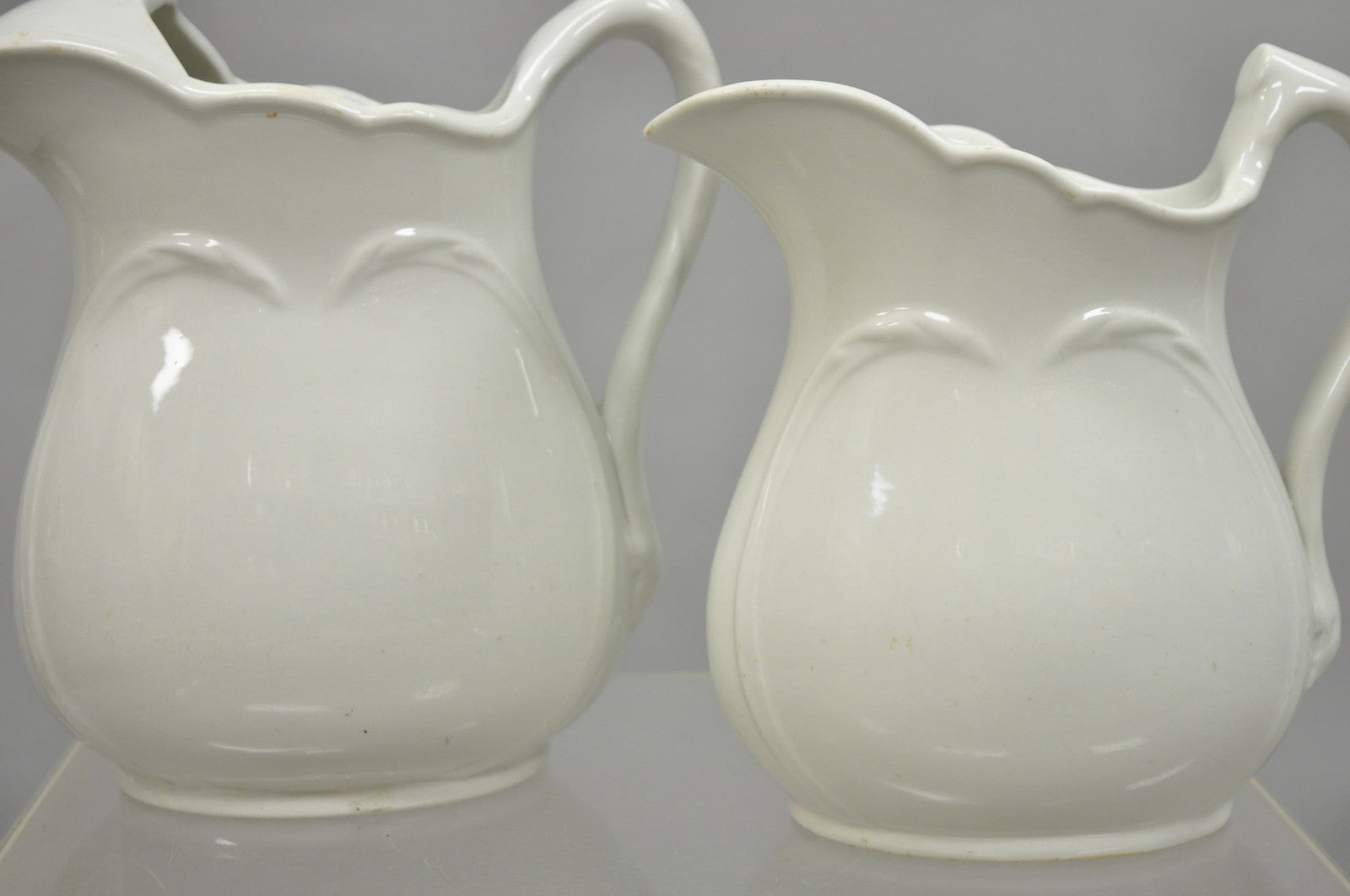 Vintage English Ironstone White Farmhouse Milk Water Pitchers - Set of 2