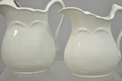 Vintage English Ironstone White Farmhouse Milk Water Pitchers - Set of 2