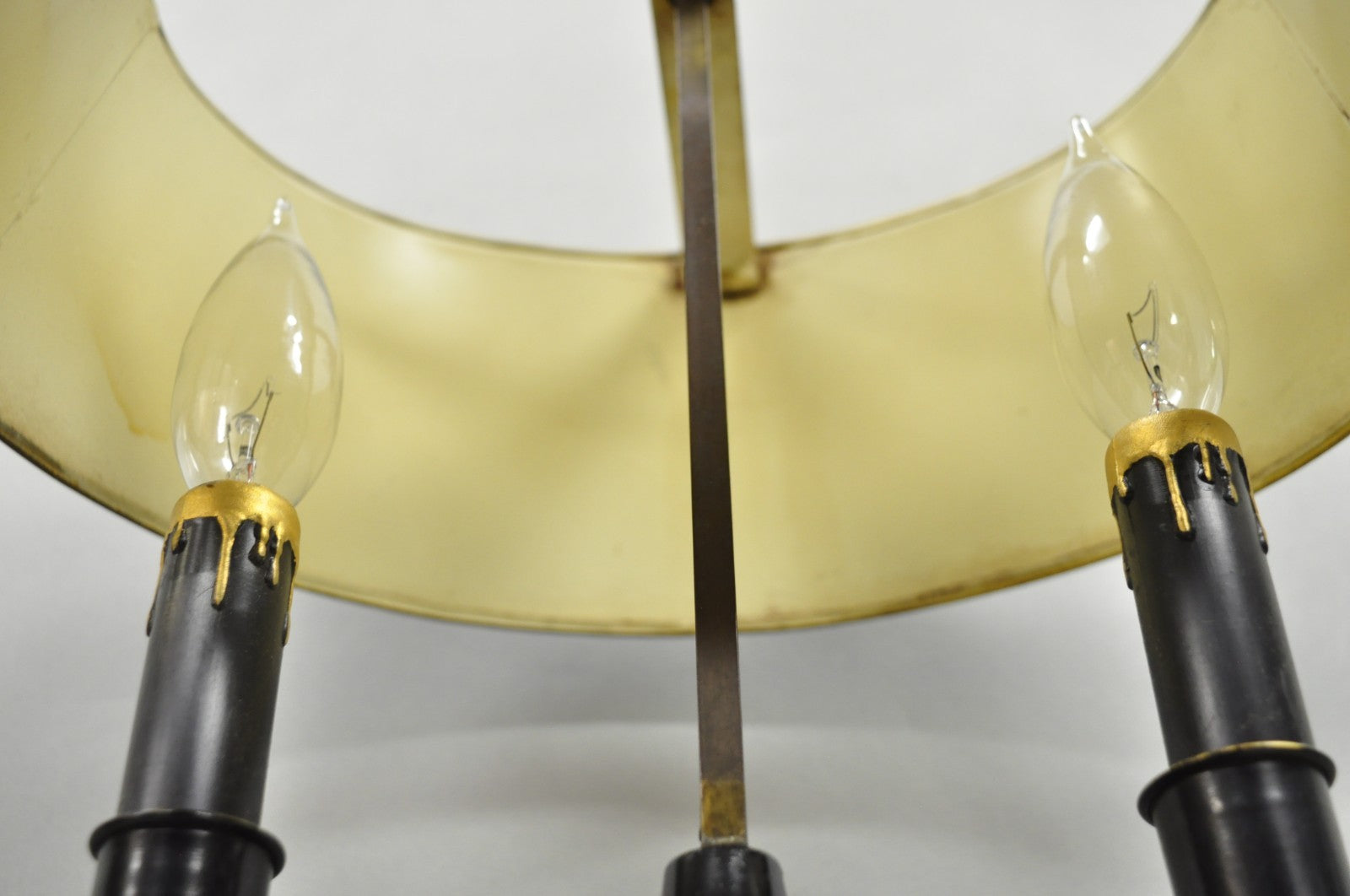 Antique French Empire Black & Gold Tole Metal Urn Bouillotte Table Lamp w Shade